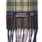 John Hanly Irish Cashmere Wool Scarf Blue Green Grey Check