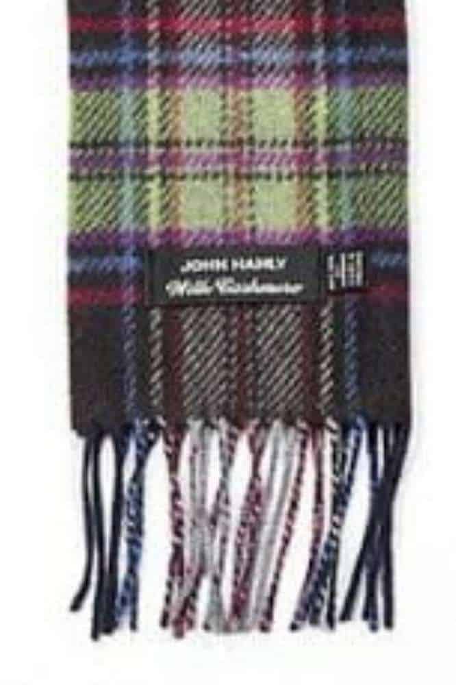 John Hanly Irish Cashmere Wool Scarf Blue Green Grey Check