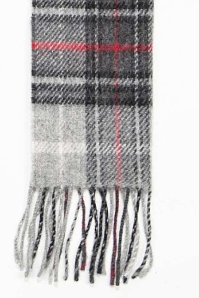John Hanly Irish Wool Scarf Long Black Grey Red Check