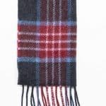 John Hanly Irish Wool Scarf Long Burgundy Denim Navy Plaid