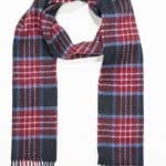 John Hanly Irish Wool Scarf Long Burgundy Denim Navy Plaid