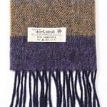 John Hanly Irish Wool Scarf Long Purple Charcoal Blue Tan Stripe