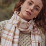 John Hanly Merino Luxury Wool Scarf Baby Pink White Check