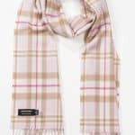 John Hanly Merino Luxury Wool Scarf Baby Pink White Check