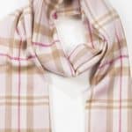 John Hanly Merino Luxury Wool Scarf Baby Pink White Check