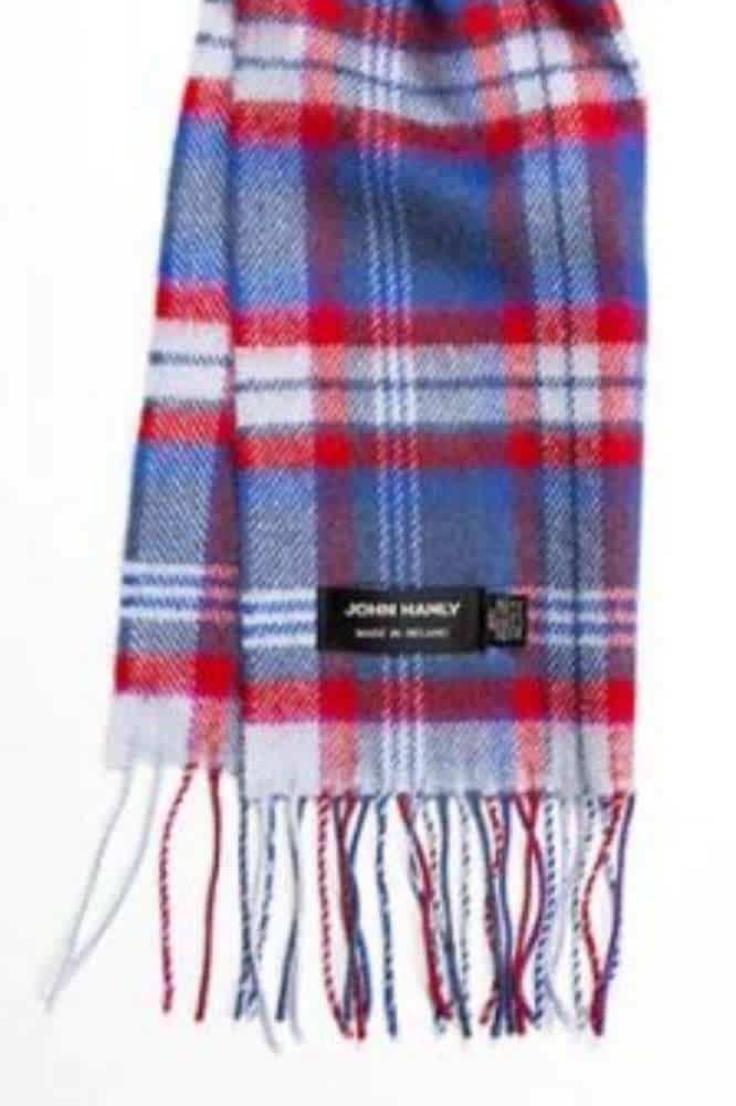 John Hanly Merino Luxury Wool Scarf Blue Red Check