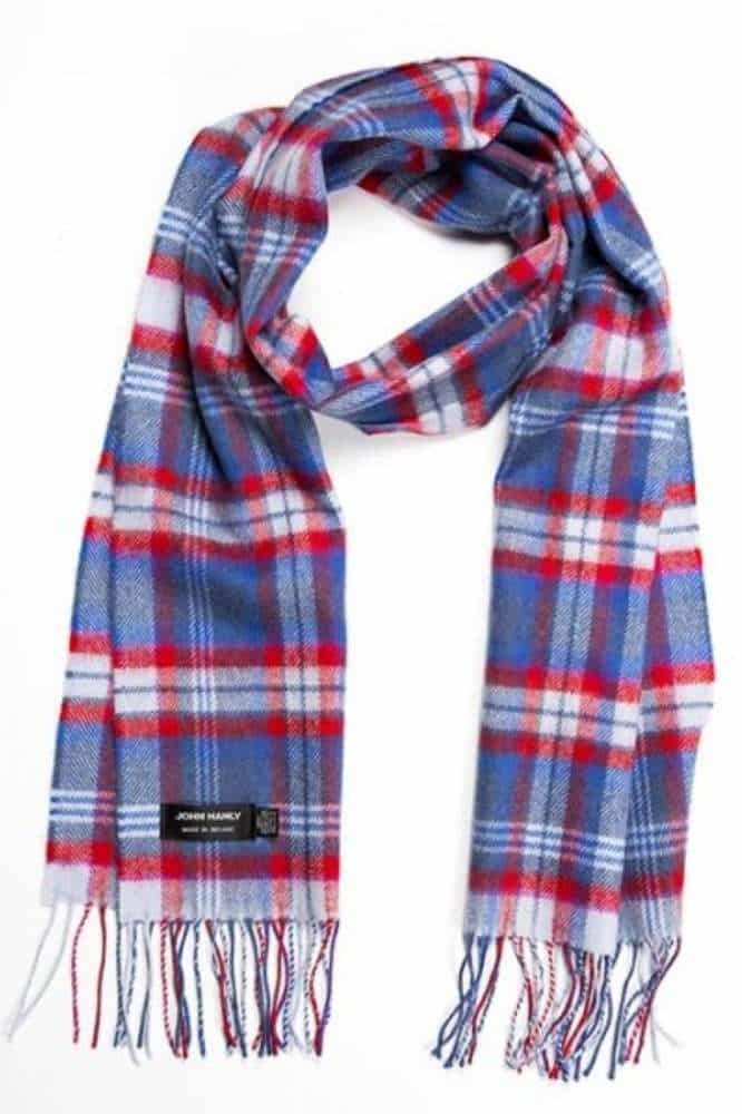 John Hanly Merino Luxury Wool Scarf Blue Red Check