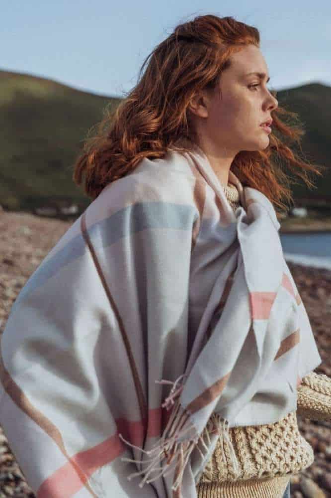 John Hanly Oversized Merino Scarf Baby Blue, Baby Pink Mix Check