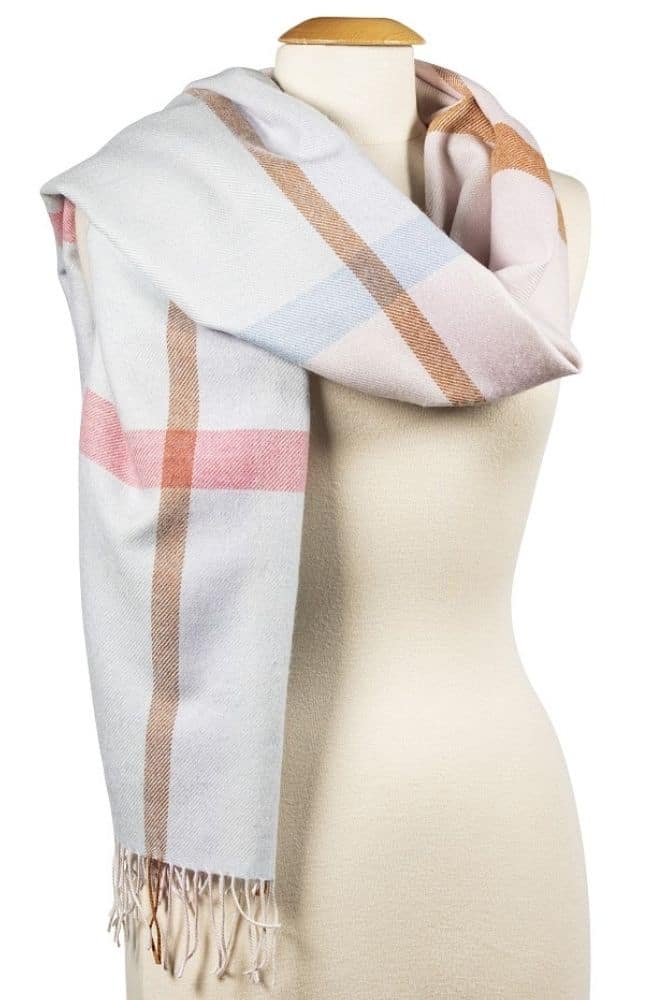 John Hanly Oversized Merino Scarf Baby Blue, Baby Pink Mix Check