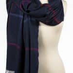 John Hanly Oversized Merino Scarf Navy Black Pink Overcheck