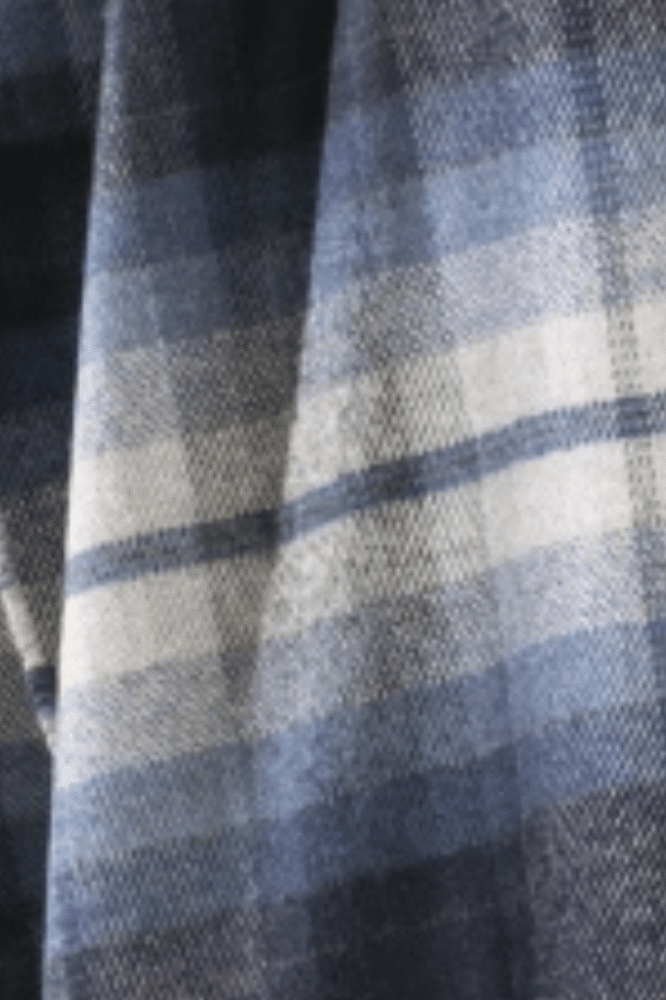 John Hanly Oversized Merino Scarf Silver Blue Navy Plaid