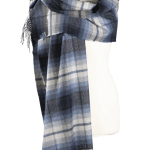 John Hanly Oversized Merino Scarf Silver Blue Navy Plaid