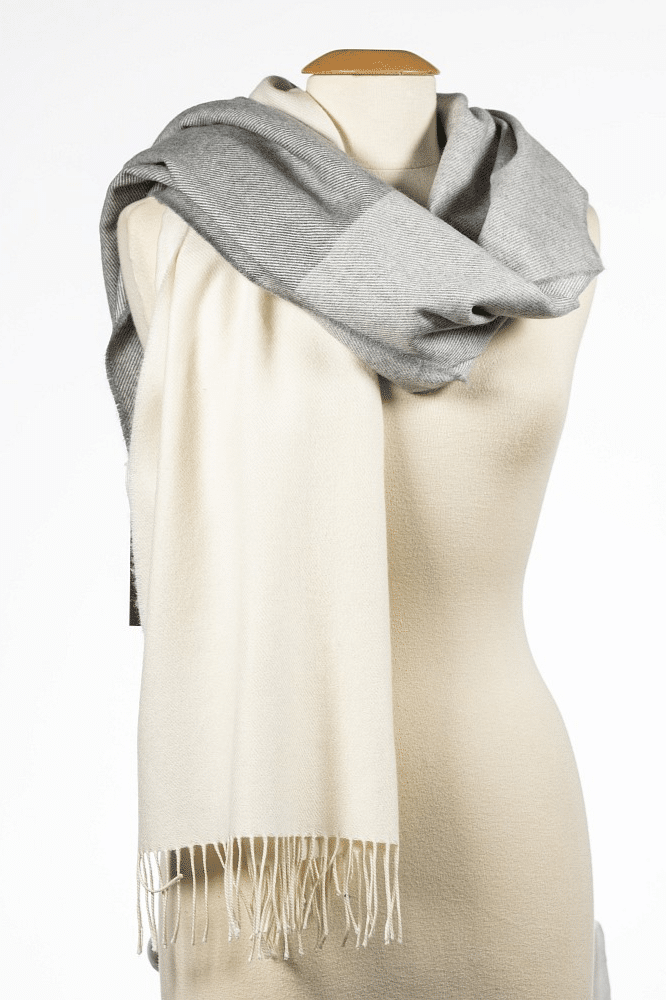 John Hanly Oversized Merino Scarf White Silver Grey Stripe