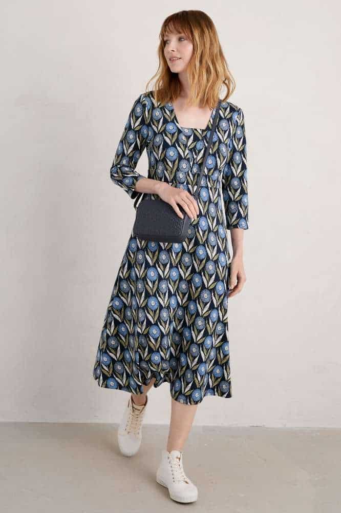 Seasalt Cornwall Waterfront Dress Textured Flower Head Maritime