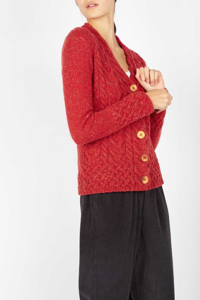 Horseshoe Cable Cardigan Chilli