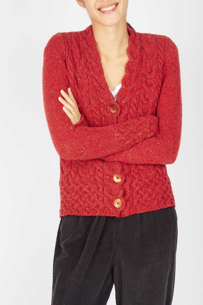 Horseshoe Cable Cardigan Chilli