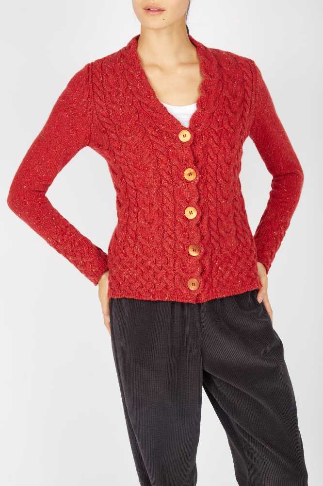 Horseshoe Cable Cardigan Chilli