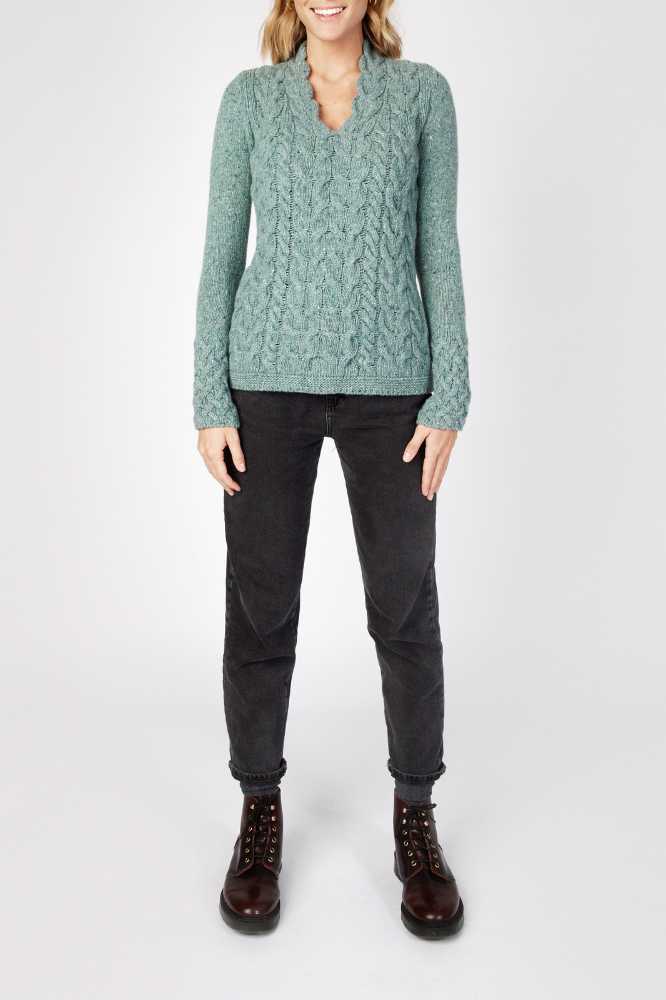 Irelands Eye Horseshoe Cable V Neck Ocean Mist - La Vie en Rose Damesmode