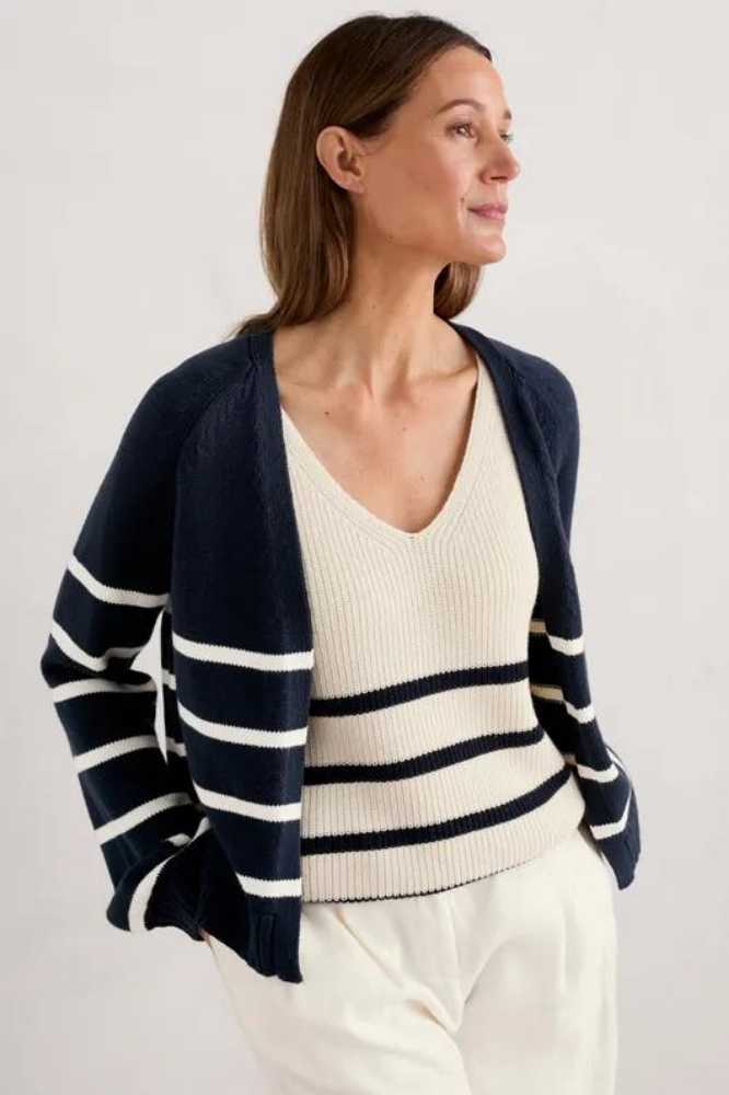 Seasalt Cornwall Castle Beach Cardigan Stripe Porthole Maritime Chalk - La Vie en Rose Damesmode