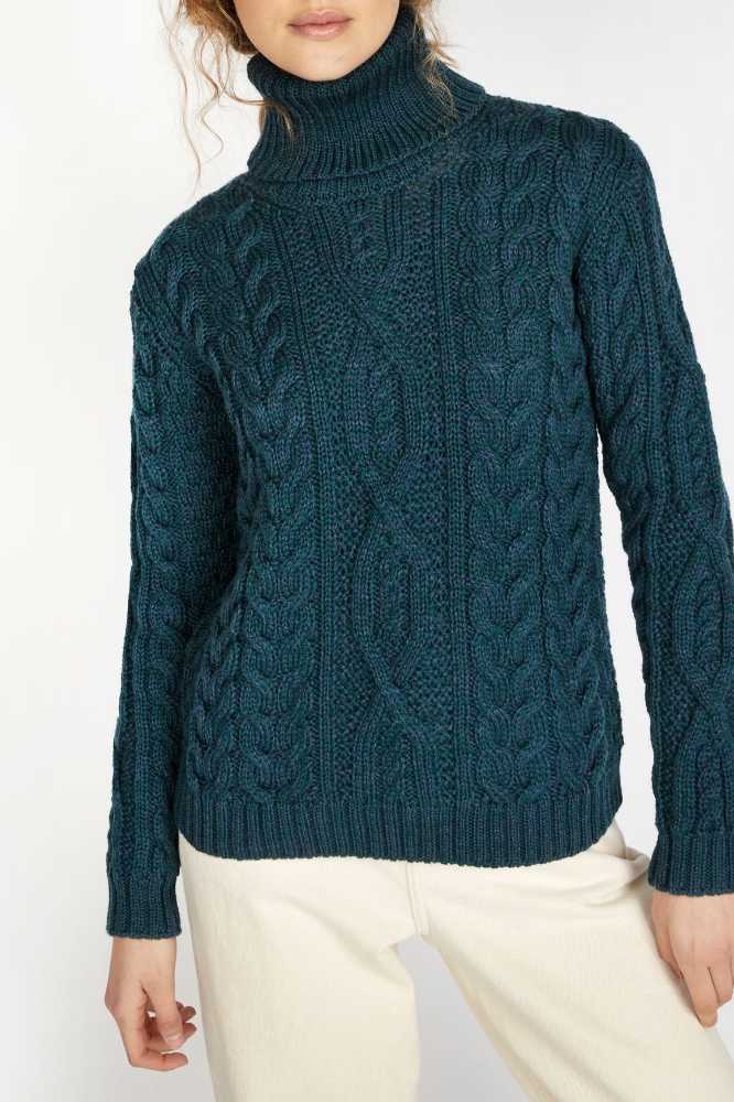 Irelands Eye Juniper Aran Poloneck Atlantic Blue - La Vie en Rose Damesmode