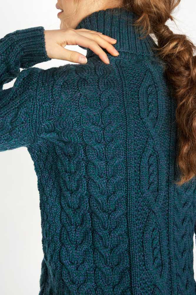 Irelands Eye Juniper Aran Poloneck Atlantic Blue - La Vie en Rose Damesmode