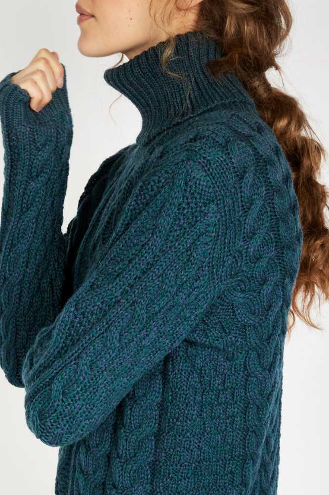 Irelands Eye Juniper Aran Poloneck Atlantic Blue - La Vie en Rose Damesmode