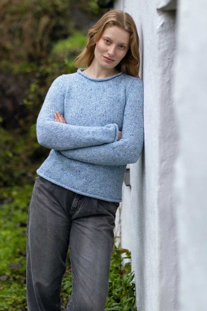 Fisherman out of Ireland Merino Wool Knitted Ladies Sweater Blue Mist SG433V- La Vie en Rose Damesmode