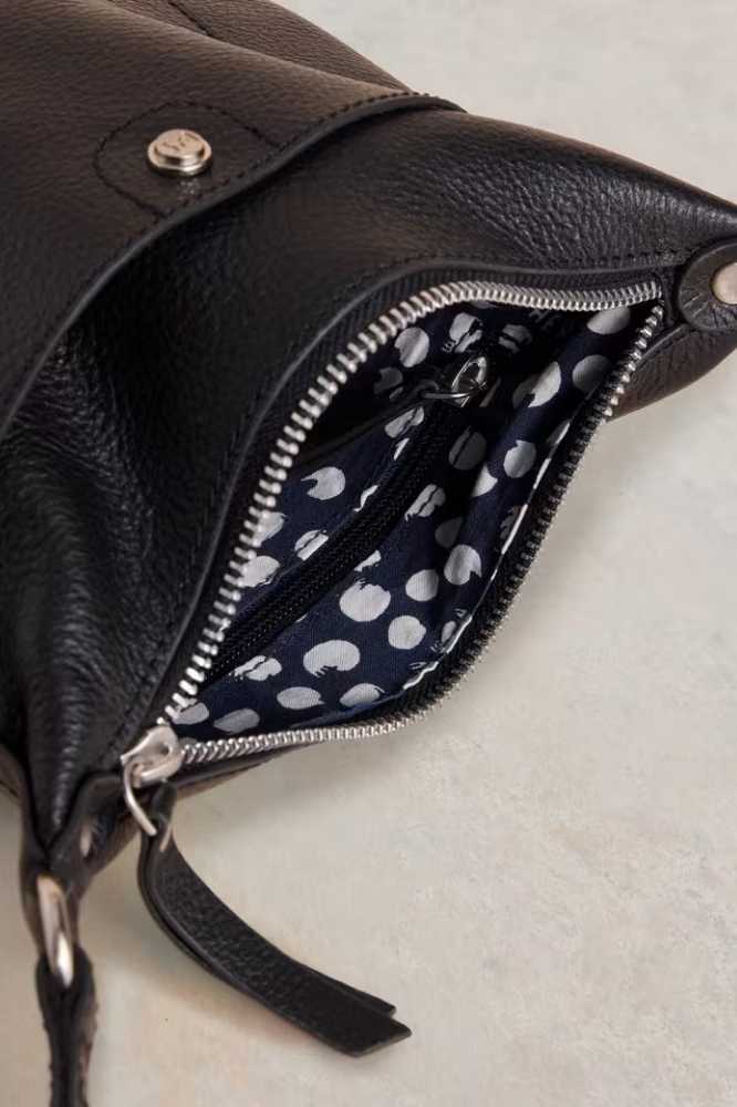White Stuff Mini Fern Leather Crossbody Pure Black - La Vie en Rose Damesmode