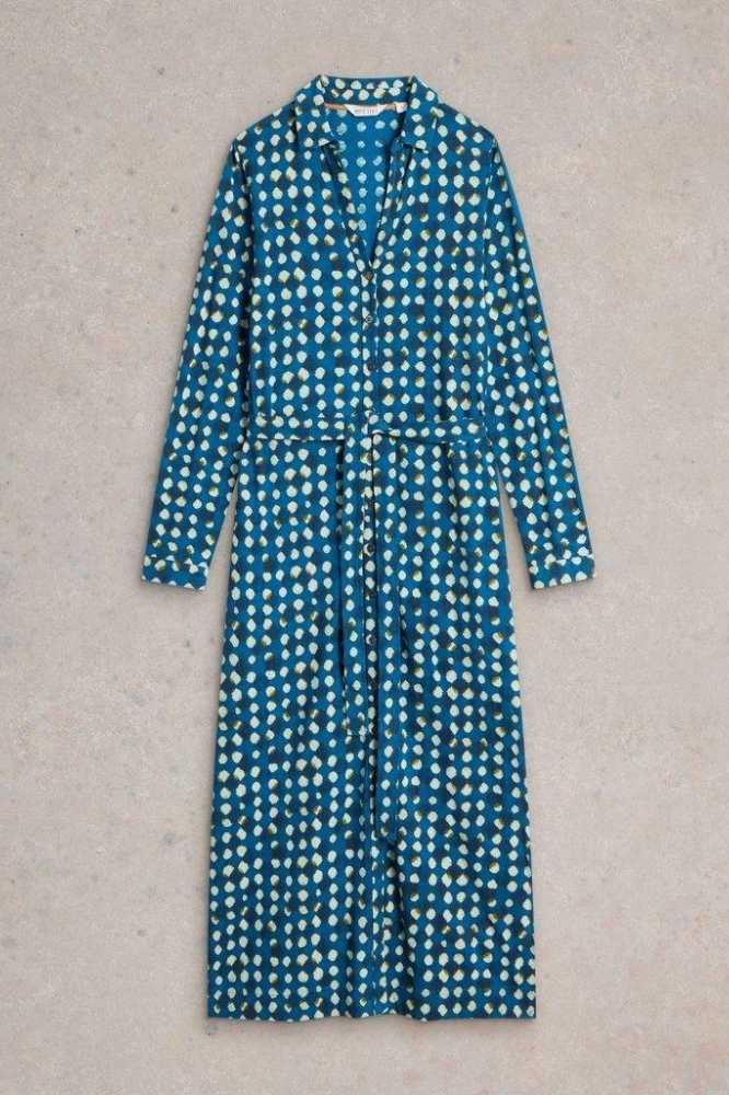 White Stuff Annie Jersey Shirt Dress Blue Print - La Vie en Rose Damesmode