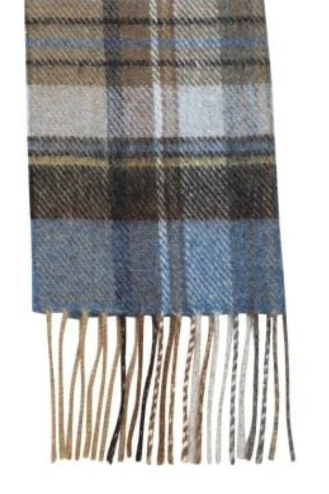 John Hanly Irish Wool Scarf 1956 Blue Charcoal Sage Plaid
