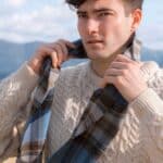 John Hanly Irish Wool Scarf 1956 Blue Charcoal Sage Plaid