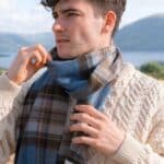 John Hanly Irish Wool Scarf 1956 Blue Charcoal Sage Plaid