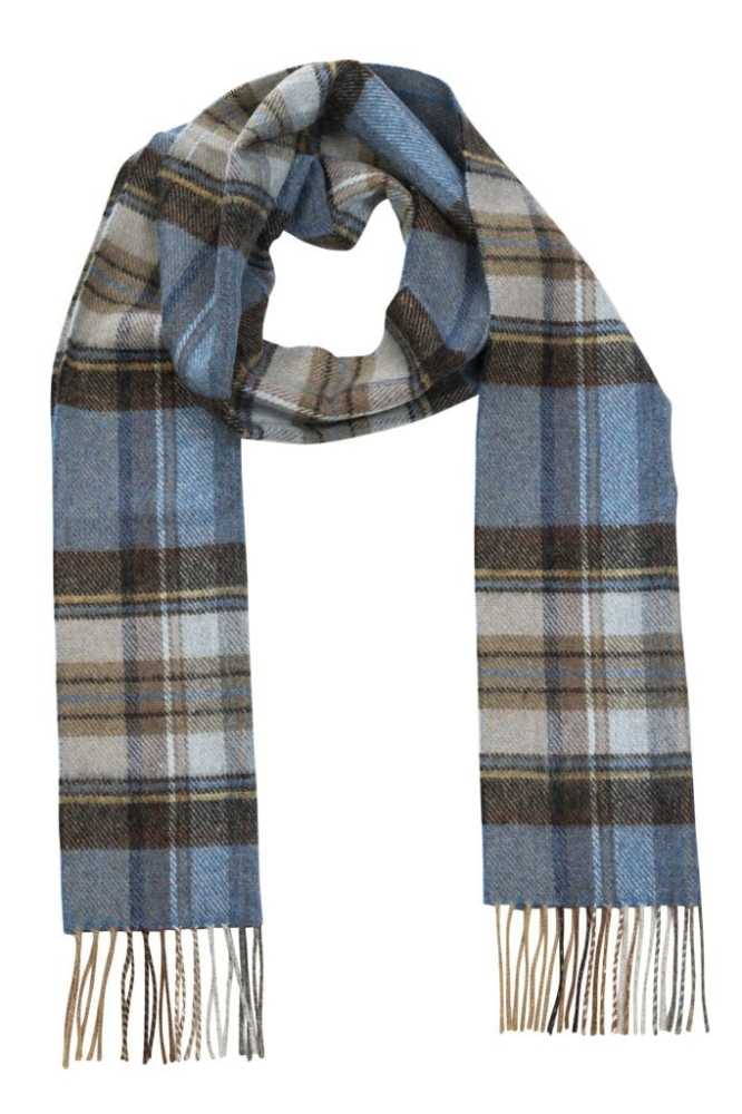 John Hanly Irish Wool Scarf 1956 Blue Charcoal Sage Plaid