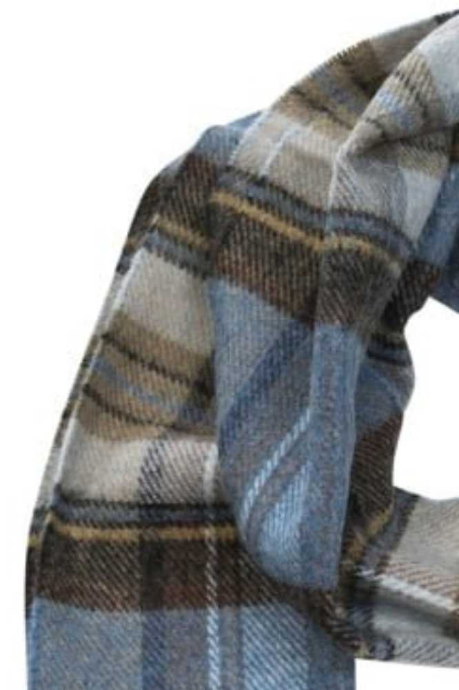 John Hanly Irish Wool Scarf 1956 Blue Charcoal Sage Plaid