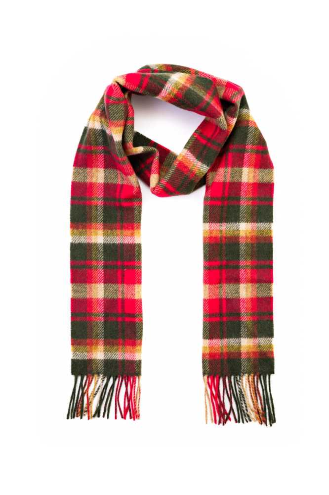 John Hanly Irish Wool Scarf Long 1902 Red Green Check