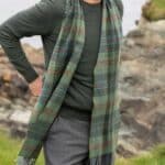 John Hanly Irish Wool Scarf Long 1906 Green Red Overcheck Plaid