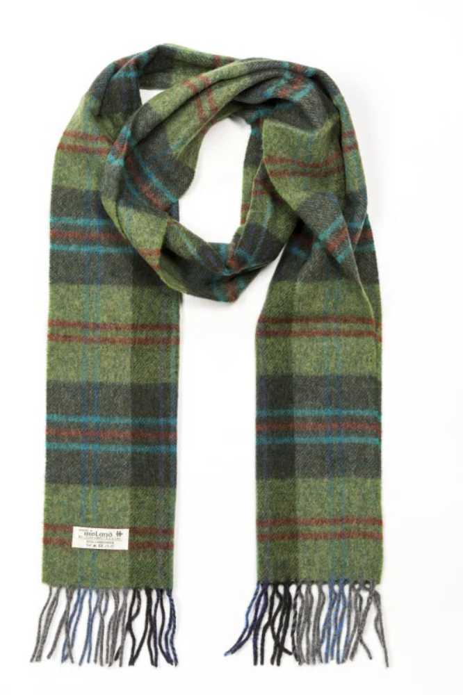 John Hanly Irish Wool Scarf Long 1906 Green Red Overcheck Plaid