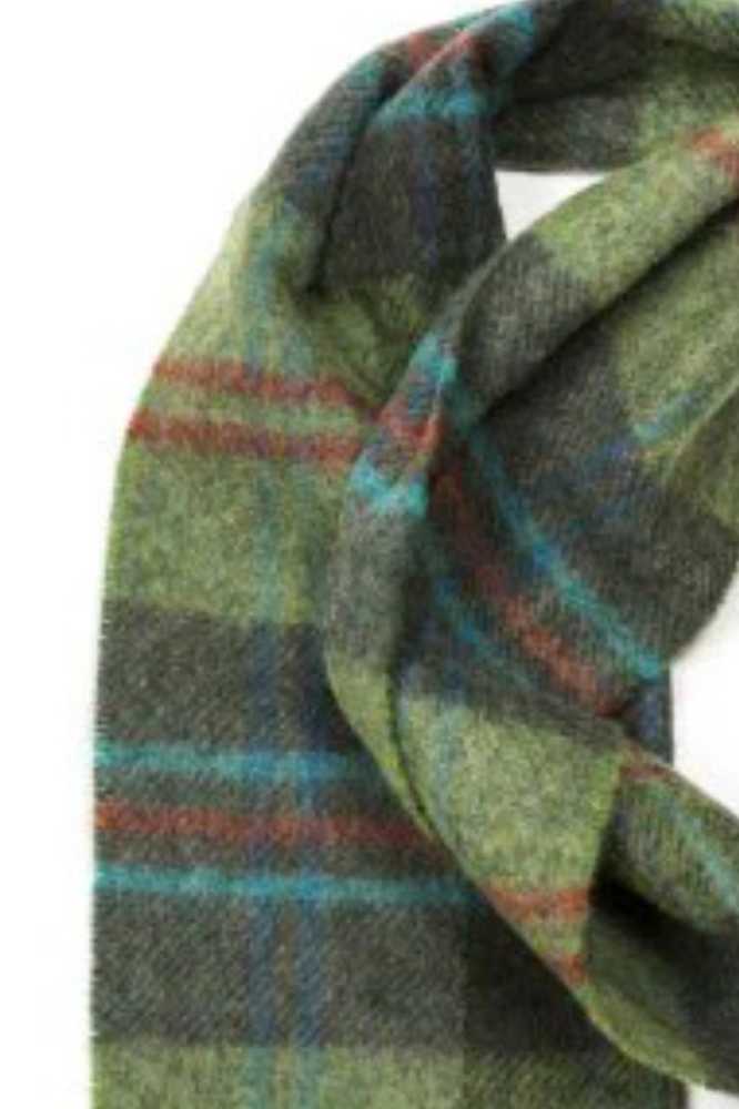 John Hanly Irish Wool Scarf Long 1906 Green Red Overcheck Plaid