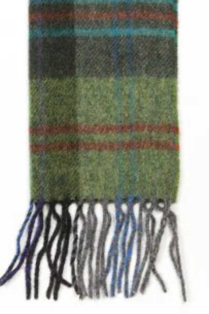 John Hanly Irish Wool Scarf Long 1906 Green Red Overcheck Plaid