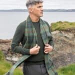 John Hanly Irish Wool Scarf Long 1906 Green Red Overcheck Plaid