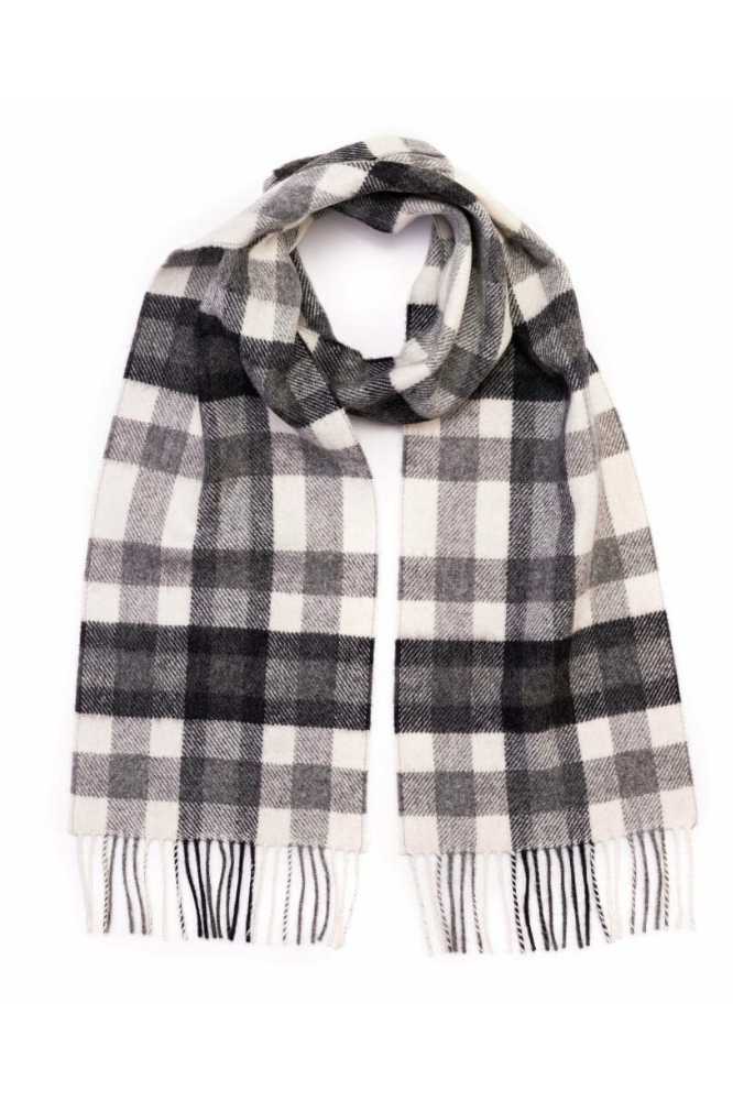 John Hanly Irish Wool Scarf Long 1907 Snow Grey Charcoal