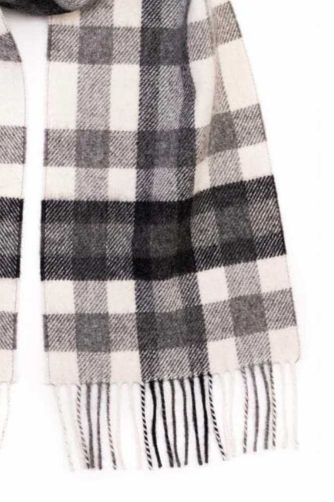 John Hanly Irish Wool Scarf Long 1907 Snow Grey Charcoal