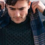 John Hanly Irish Wool Scarf Long 1912 Denim Navy Beige Block Check