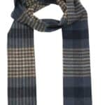 John Hanly Irish Wool Scarf Long 1912 Denim Navy Beige Block Check