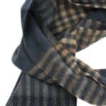 John Hanly Irish Wool Scarf Long 1912 Denim Navy Beige Block Check