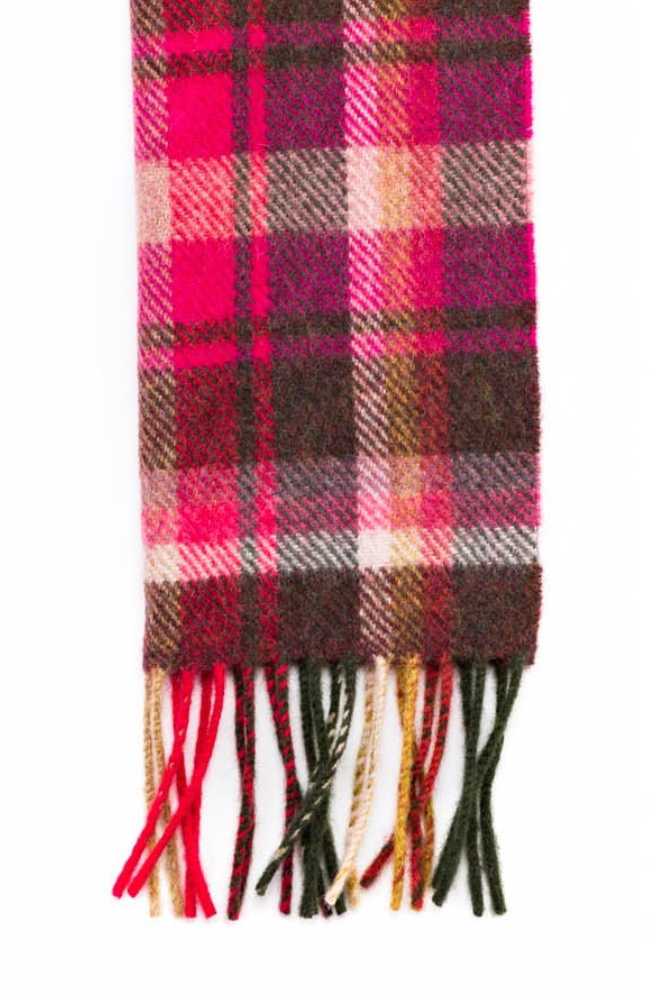 John Hanly Irish Wool Scarf Long 1914 Pink Maroon Check