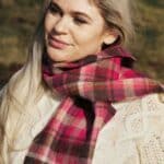 John Hanly Irish Wool Scarf Long 1914 Pink Maroon Check