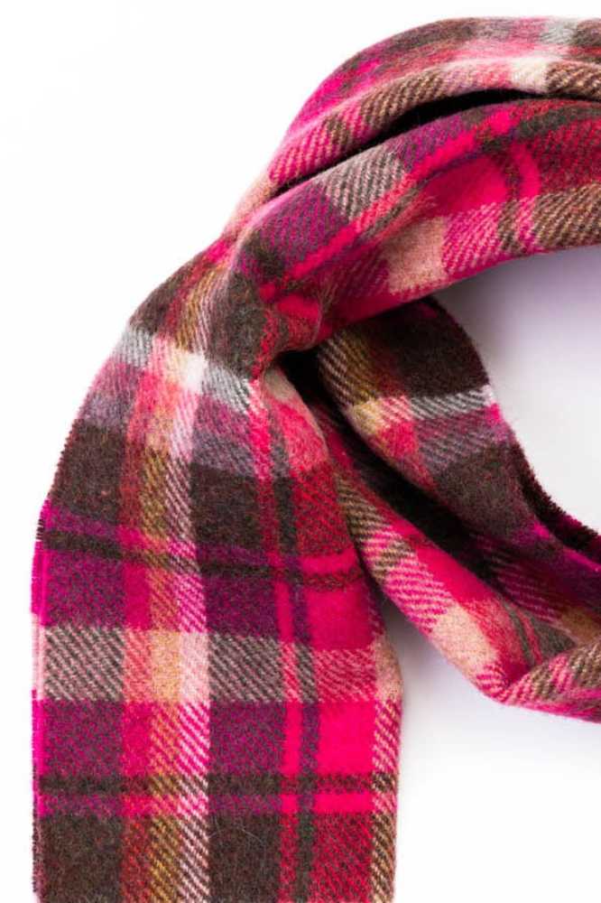 John Hanly Irish Wool Scarf Long 1914 Pink Maroon Check