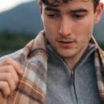 John Hanly Irish Wool Scarf Long 1959 Silver Grey Plaid