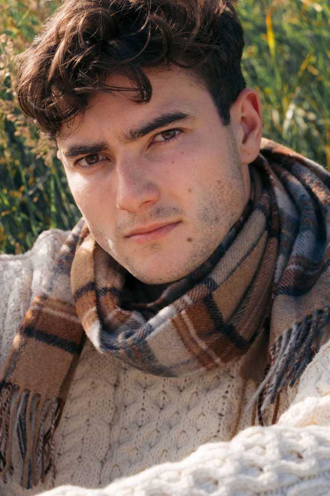 John Hanly Irish Wool Scarf Long 1959 Silver Grey Plaid